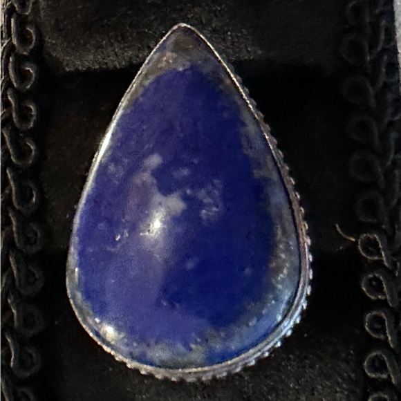 Lapis Lazuli Natural Stone Teardrop Silver Plated Ring Minimalist Setting.  5.75 - Picture 3 of 10